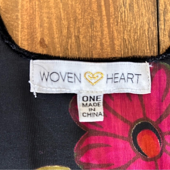 WOVEN HEART Velvet Burnout Black and pink floral Kimono Top Robe Boho - Picture 3 of 12